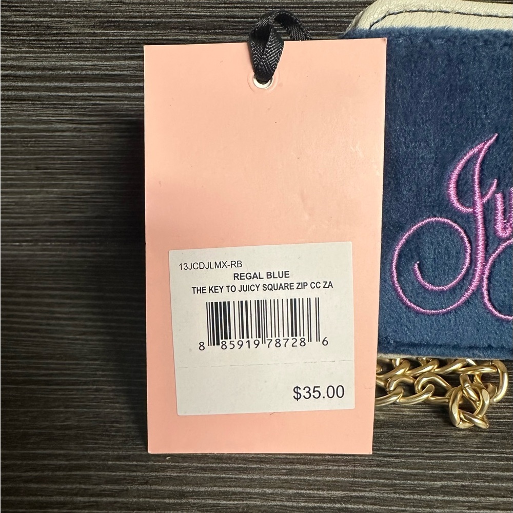 NWT The Key to Juicy "Regal Blue" Wallet w/Pink & Gold Detail Chain & Lip Balm - Picture 3 of 7